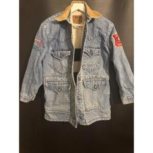 Vintage Schaefer Denim Jacket Mens Small  Trucker Equestrian Horses USA Fleece